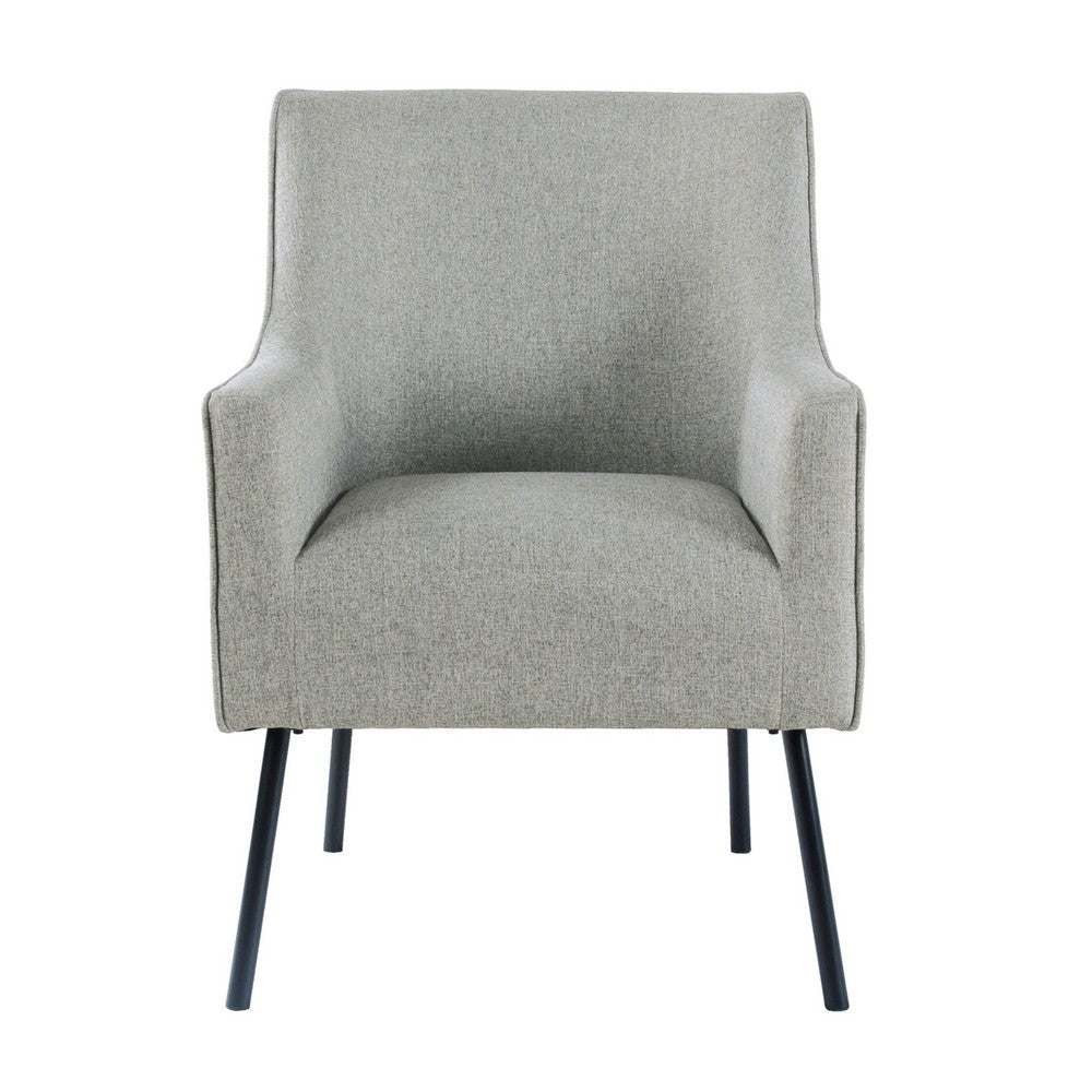 Benjara Sune Accent Chair, Light Gray Polyester And Matte Black Metal Legs