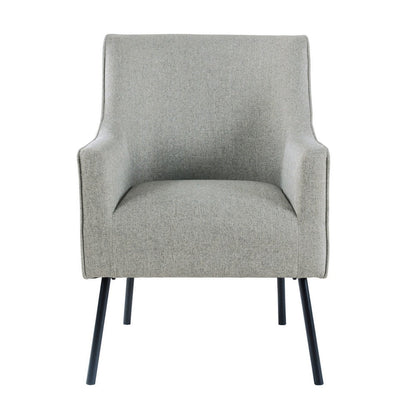 Benjara Sune Accent Chair, Light Gray Polyester And Matte Black Metal Legs