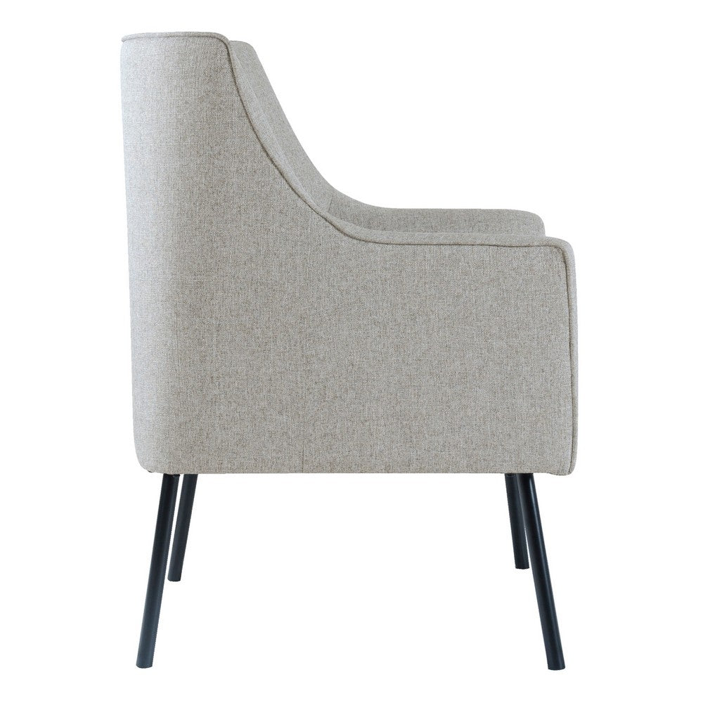 Benjara Sune Accent Chair, Light Gray Polyester And Matte Black Metal Legs