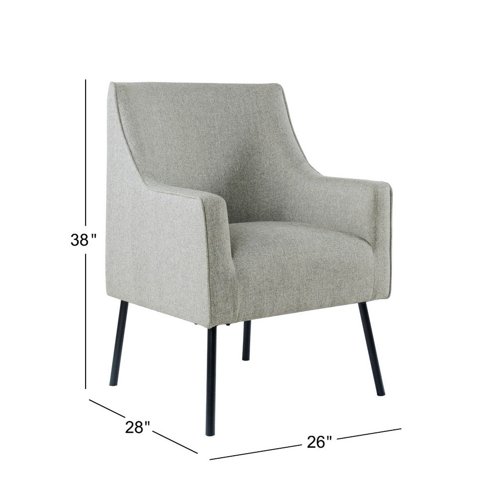 Benjara Sune Accent Chair, Light Gray Polyester And Matte Black Metal Legs