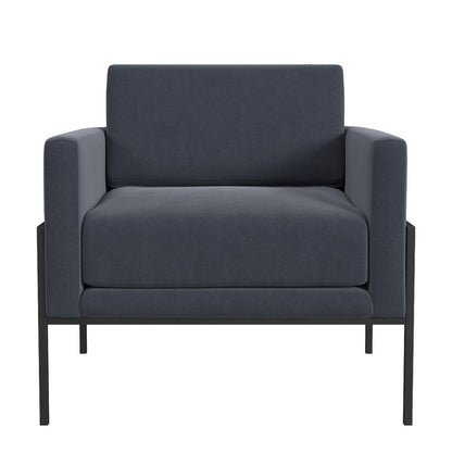 Benjara Fiam Accent Armchair, Steel Blue Velvet, Modern Black Metal Legs