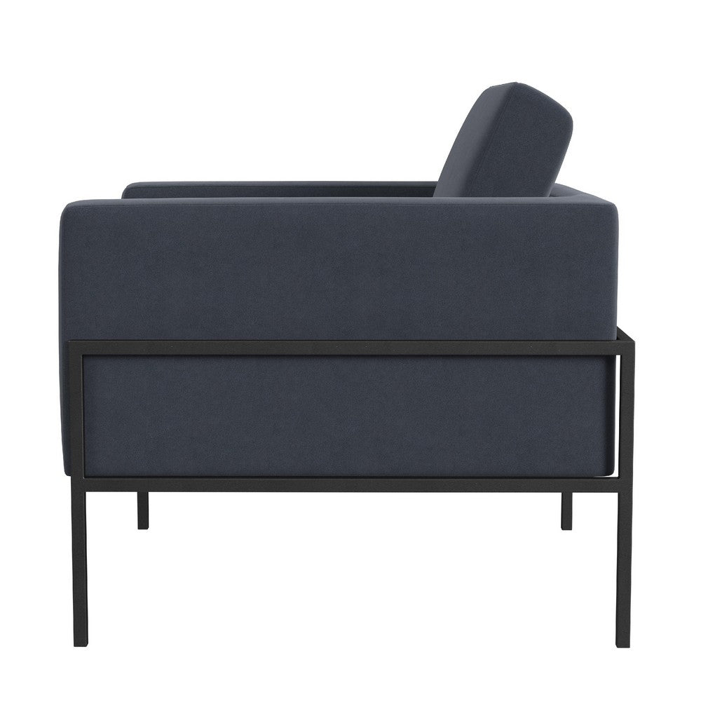 Benjara Fiam Accent Armchair, Steel Blue Velvet, Modern Black Metal Legs
