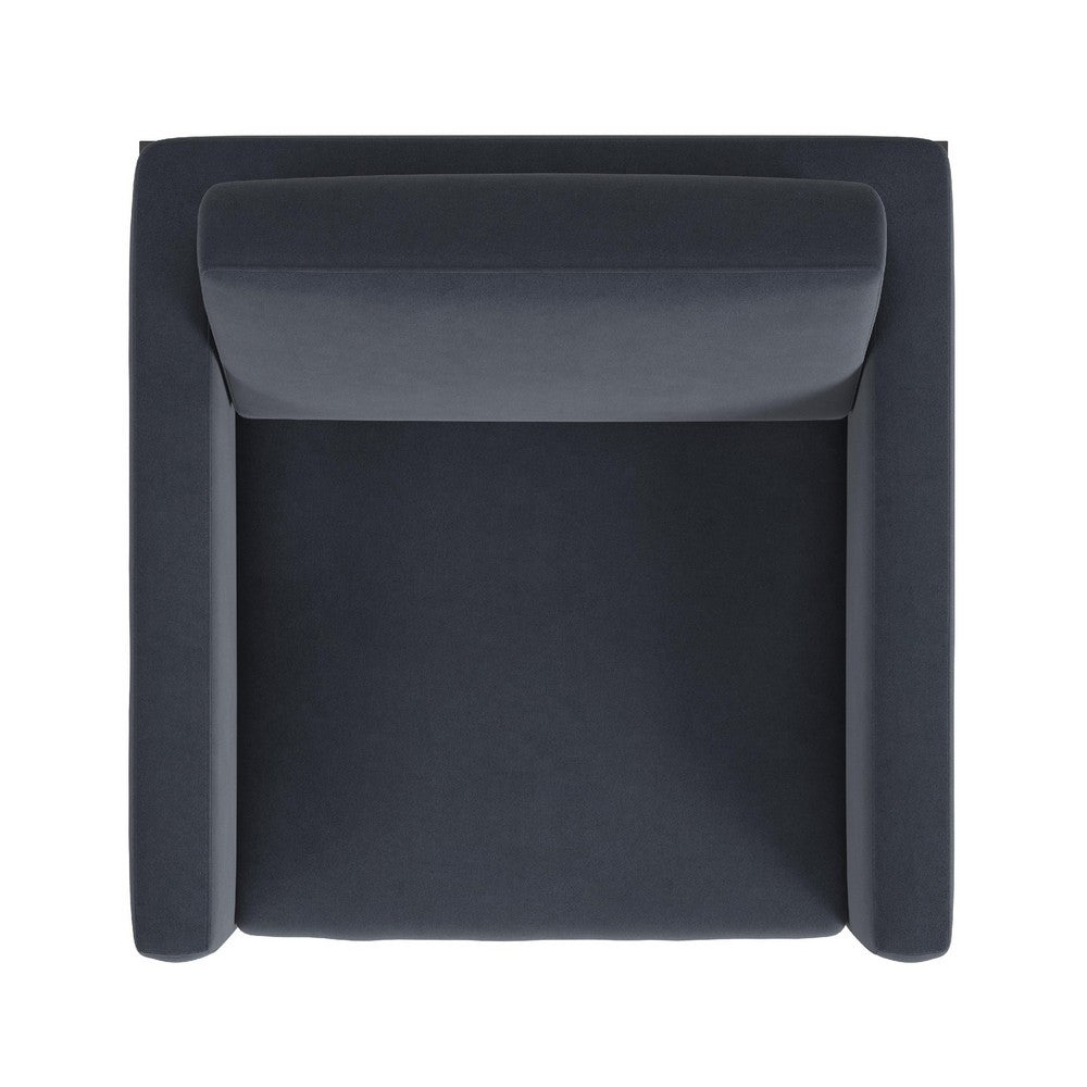 Benjara Fiam Accent Armchair, Steel Blue Velvet, Modern Black Metal Legs