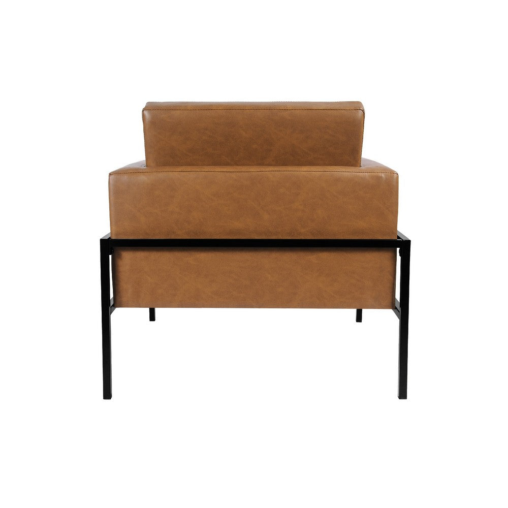 Benjara Fiam Accent Armchair, Caramel Brown Faux Leather, Modern Black Legs