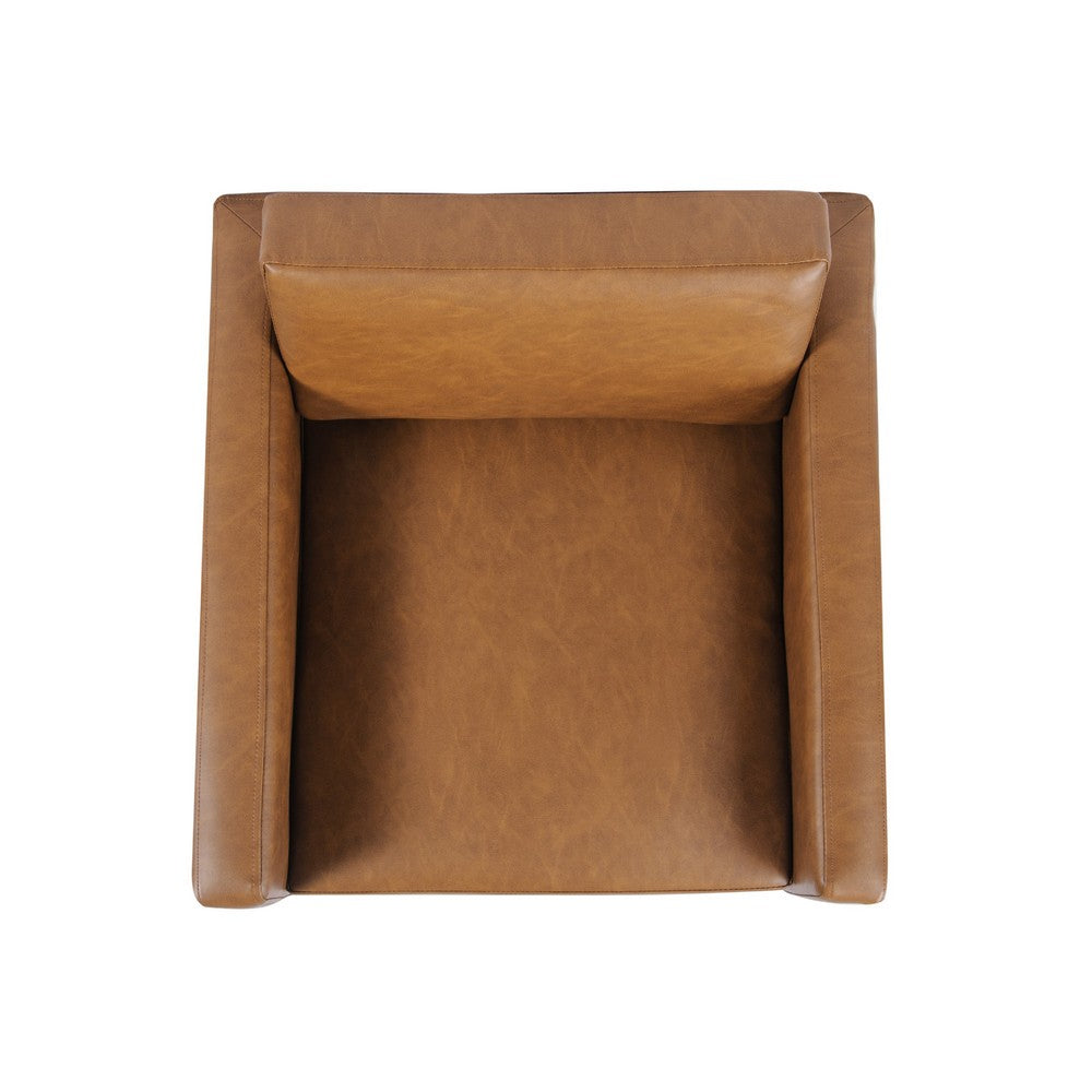 Benjara Fiam Accent Armchair, Caramel Brown Faux Leather, Modern Black Legs