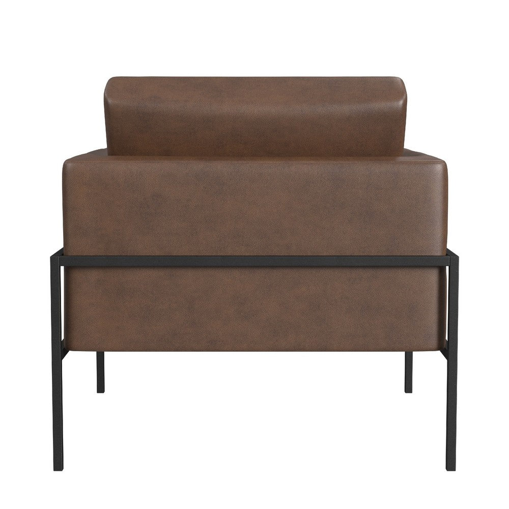 Benjara Fiam Accent Armchair, Dark Brown Faux Leather, Modern Black Legs