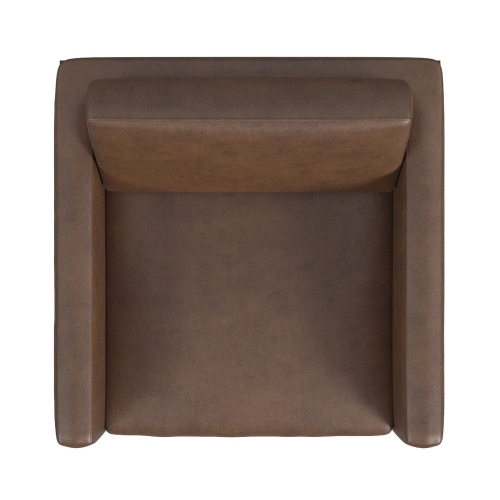 Benjara Fiam Accent Armchair, Dark Brown Faux Leather, Modern Black Legs