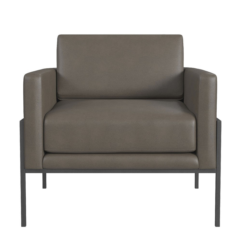 Benjara Fiam Accent Armchair, Dark Gray Faux Leather, Modern Black Legs