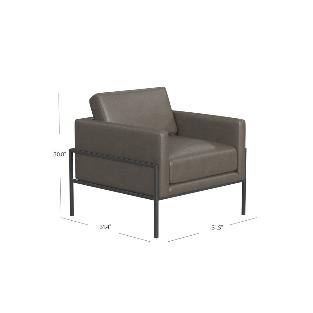 Benjara Fiam Accent Armchair, Dark Gray Faux Leather, Modern Black Legs