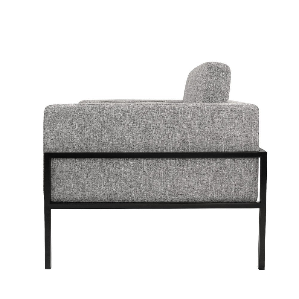 Benjara Fiam Accent Armchair, Heather Gray Woven Fabric, Black Metal Legs
