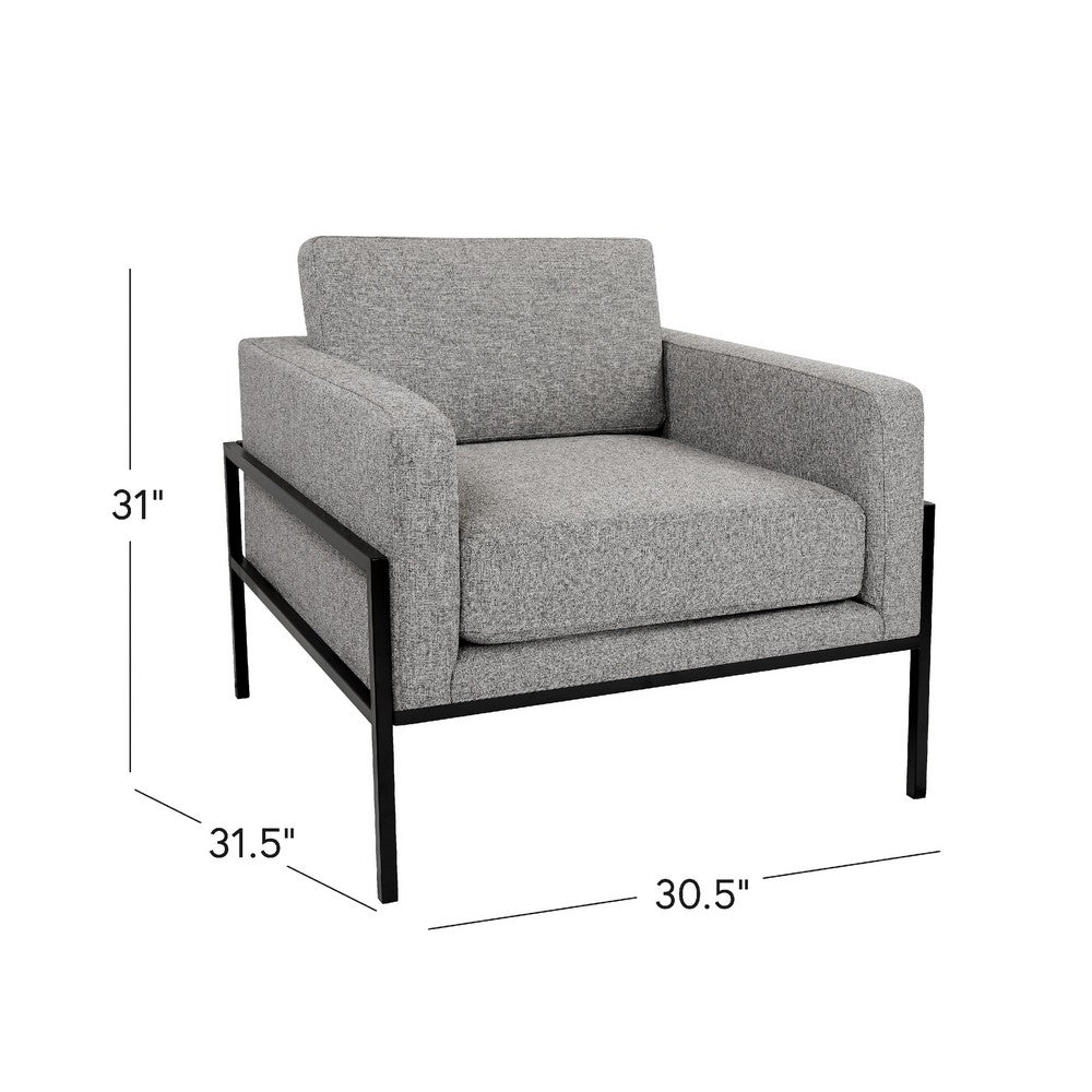 Benjara Fiam Accent Armchair, Heather Gray Woven Fabric, Black Metal Legs