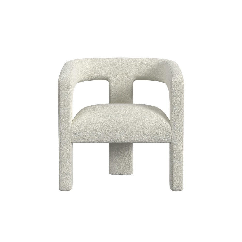 Benjara Curved Accent Chair, Modern White Boucle Upholstery on Solid Wood