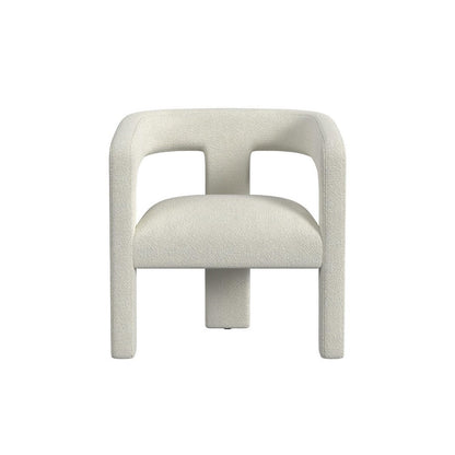 Benjara Curved Accent Chair, Modern White Boucle Upholstery on Solid Wood