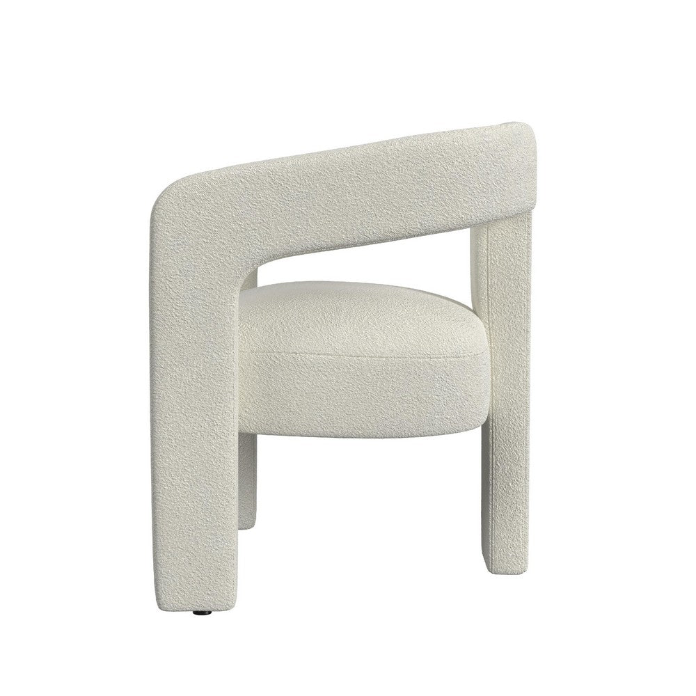 Benjara Curved Accent Chair, Modern White Boucle Upholstery on Solid Wood