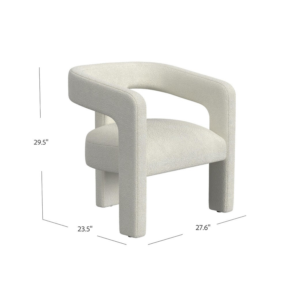Benjara Curved Accent Chair, Modern White Boucle Upholstery on Solid Wood