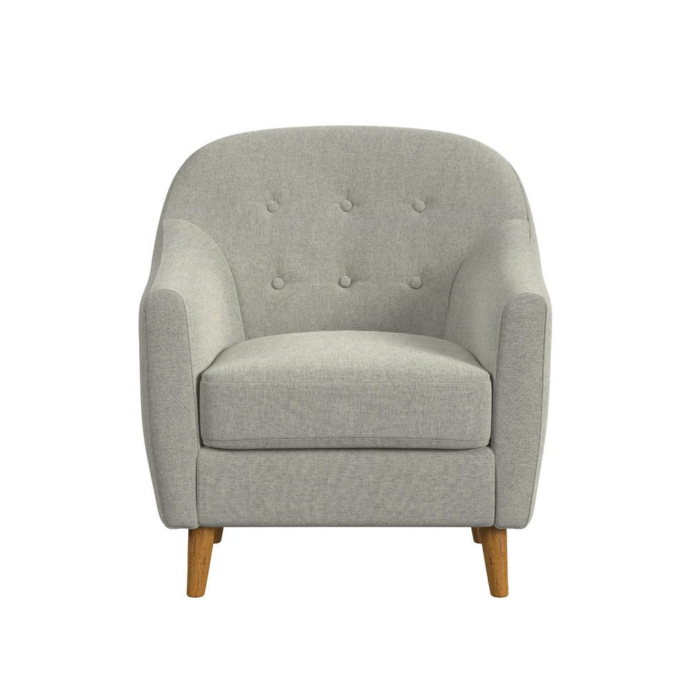 Benjara Accent Armchair, Button Tufted Backrest, Soft Gray Woven Fabric