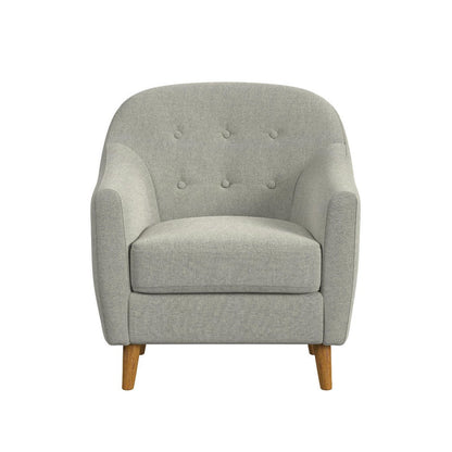 Benjara Accent Armchair, Button Tufted Backrest, Soft Gray Woven Fabric