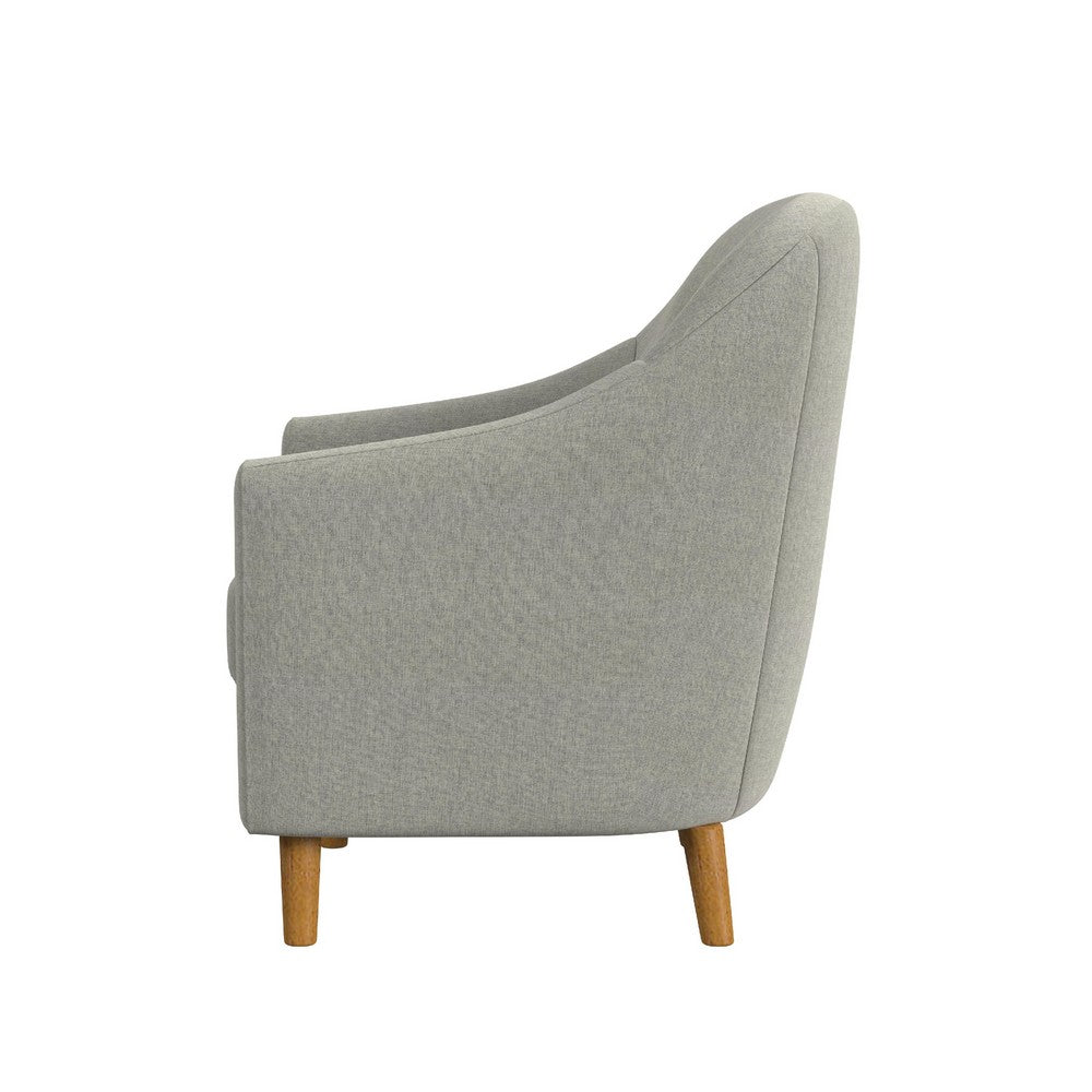 Benjara Accent Armchair, Button Tufted Backrest, Soft Gray Woven Fabric