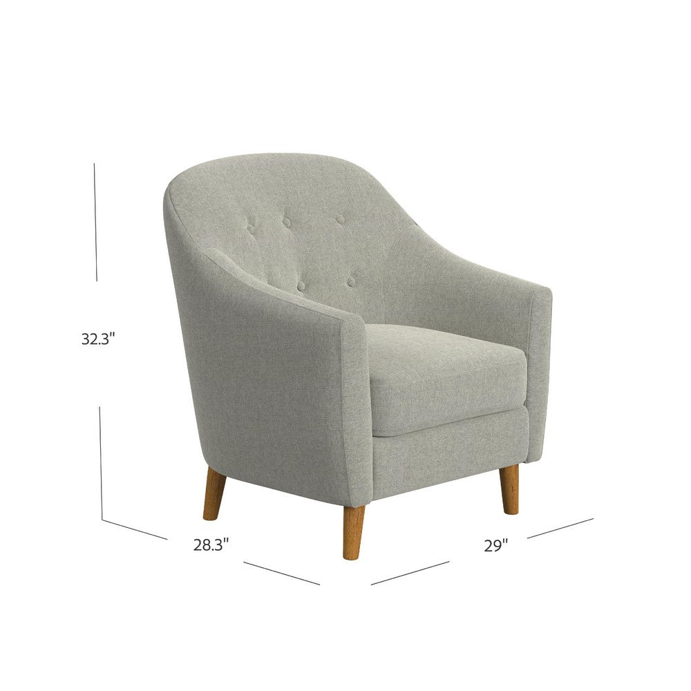 Benjara Accent Armchair, Button Tufted Backrest, Soft Gray Woven Fabric