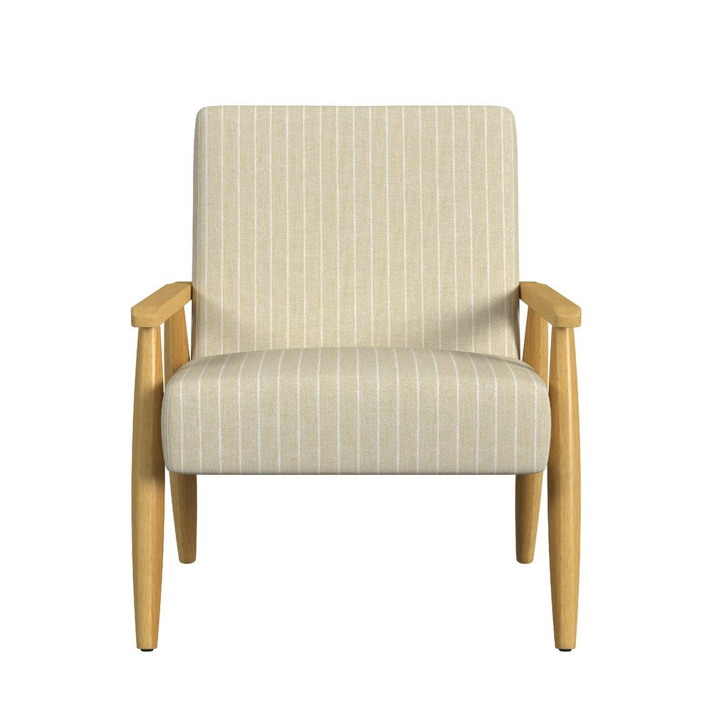 Benjara Accent Armchair, Beige And White Stripe Pattern Fabric, Solid Wood
