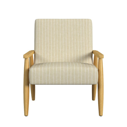 Benjara Accent Armchair, Beige And White Stripe Pattern Fabric, Solid Wood