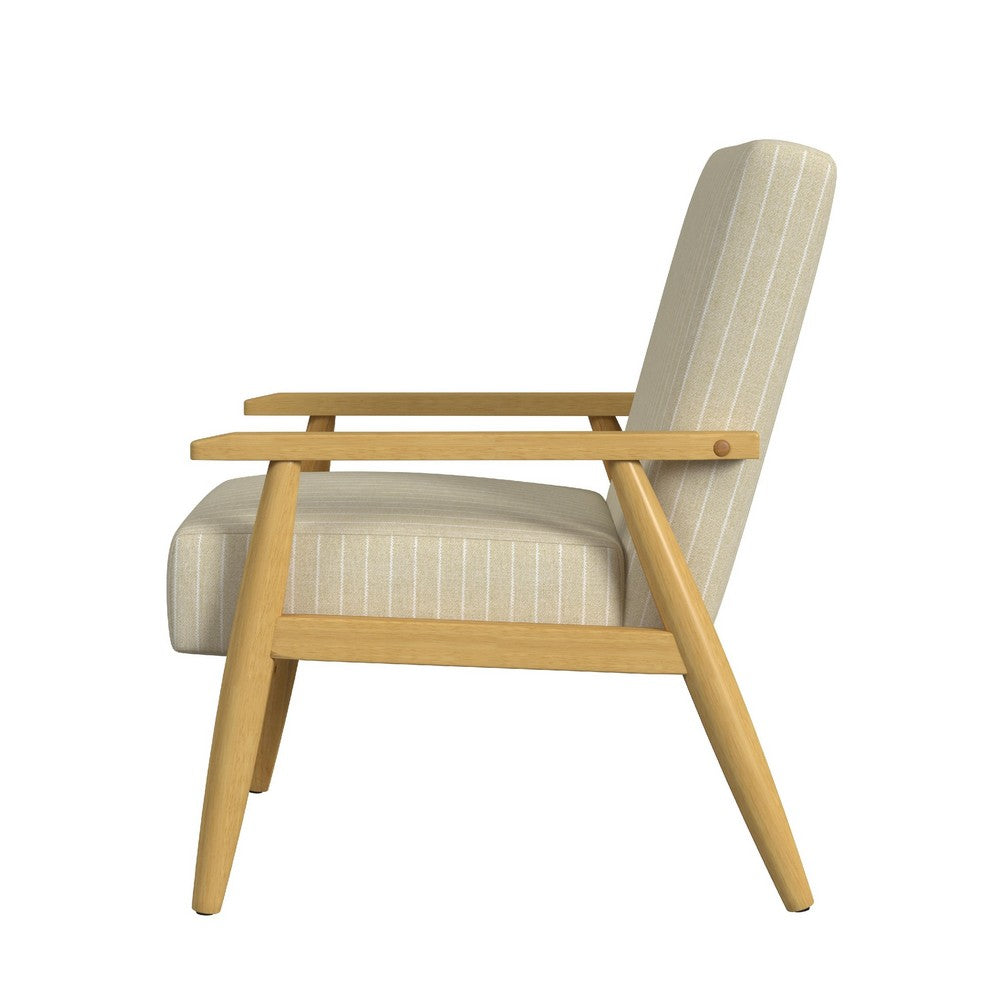 Benjara Accent Armchair, Beige And White Stripe Pattern Fabric, Solid Wood