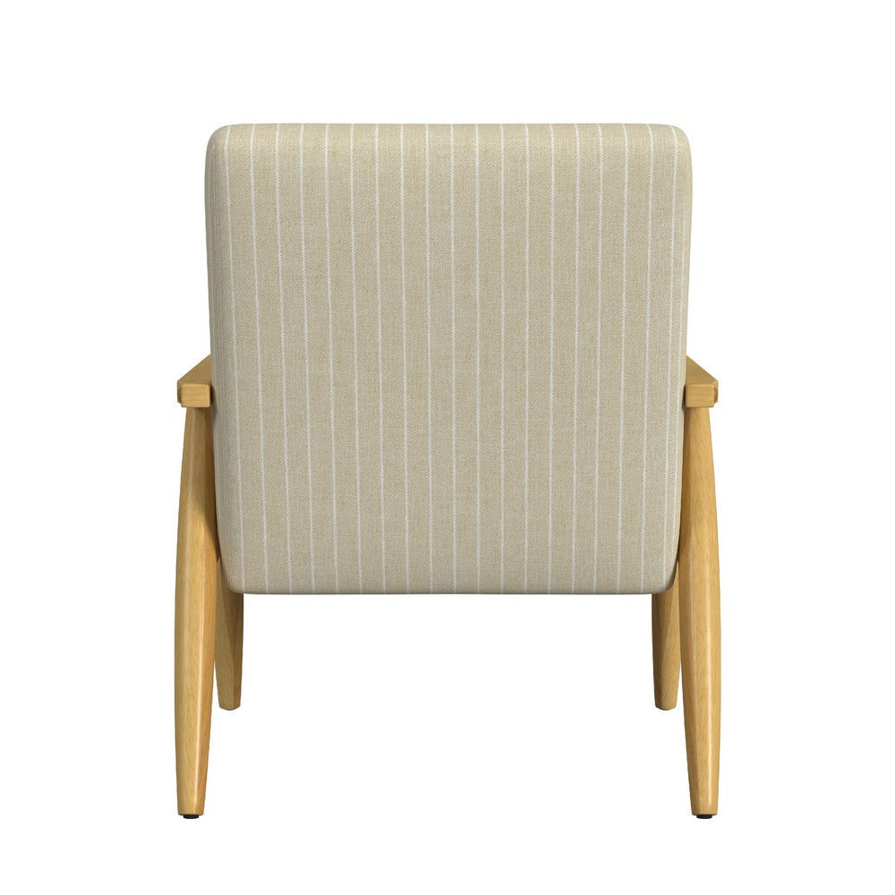 Benjara Accent Armchair, Beige And White Stripe Pattern Fabric, Solid Wood