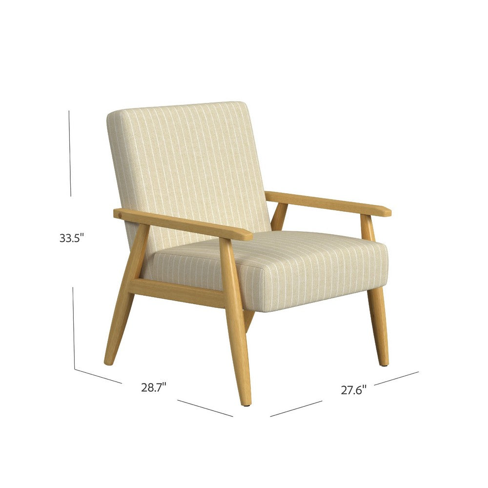 Benjara Accent Armchair, Beige And White Stripe Pattern Fabric, Solid Wood