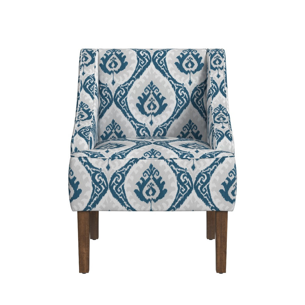Benjara Yolu Accent Chair, Ikat Medallion Print, Blue And White Polyester