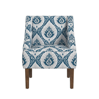 Benjara Yolu Accent Chair, Ikat Medallion Print, Blue And White Polyester