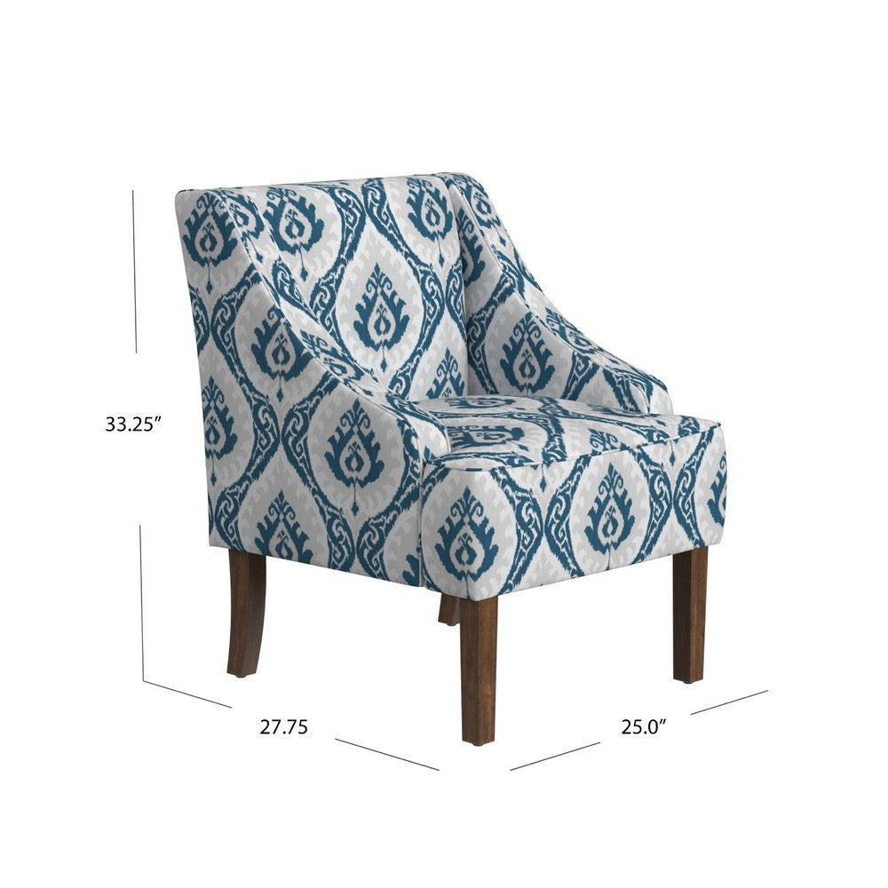 Benjara Yolu Accent Chair, Ikat Medallion Print, Blue And White Polyester