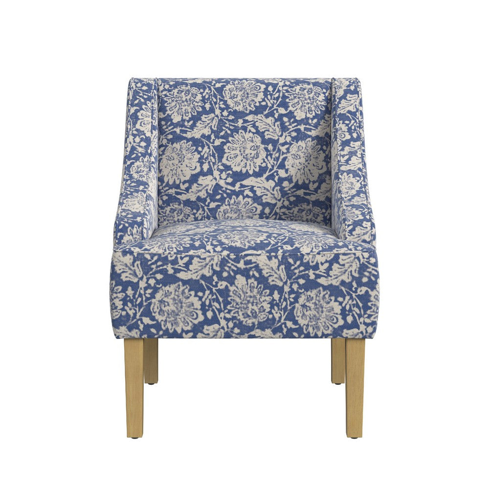 Benjara Yolu Accent Chair, Classic Floral Print, Blue And White Polyester