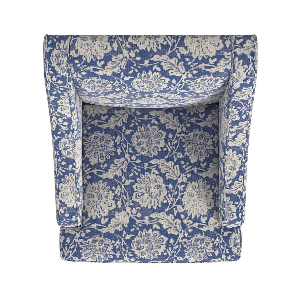 Benjara Yolu Accent Chair, Classic Floral Print, Blue And White Polyester