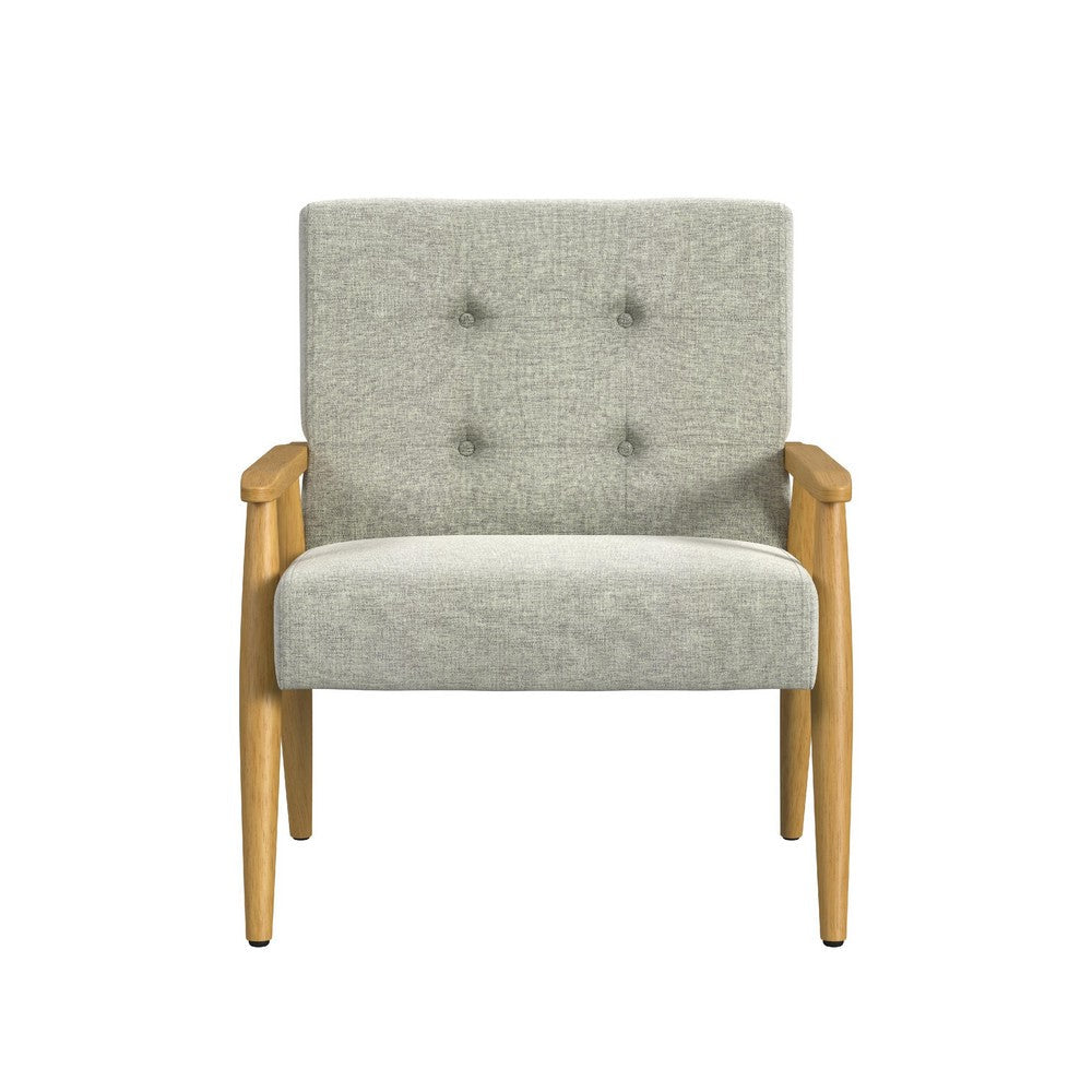 Benjara Accent Chair, Soft Light Gray Fabric Seat, Button Tufted Backrest