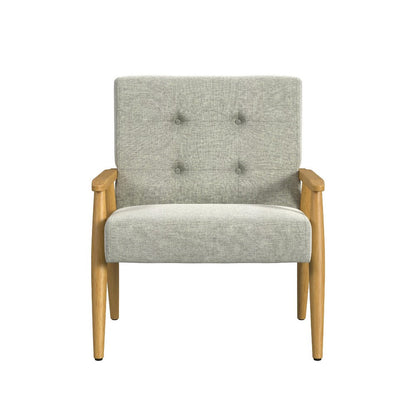 Benjara Accent Chair, Soft Light Gray Fabric Seat, Button Tufted Backrest