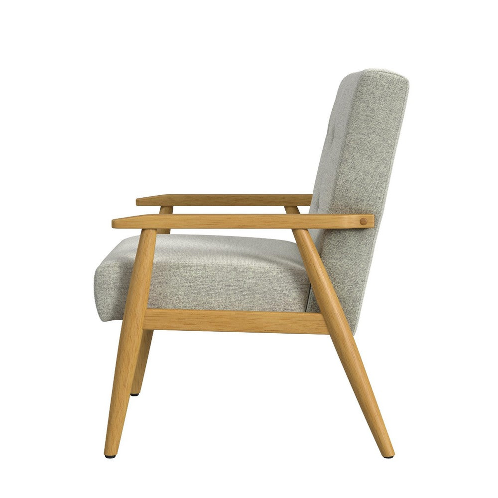 Benjara Accent Chair, Soft Light Gray Fabric Seat, Button Tufted Backrest