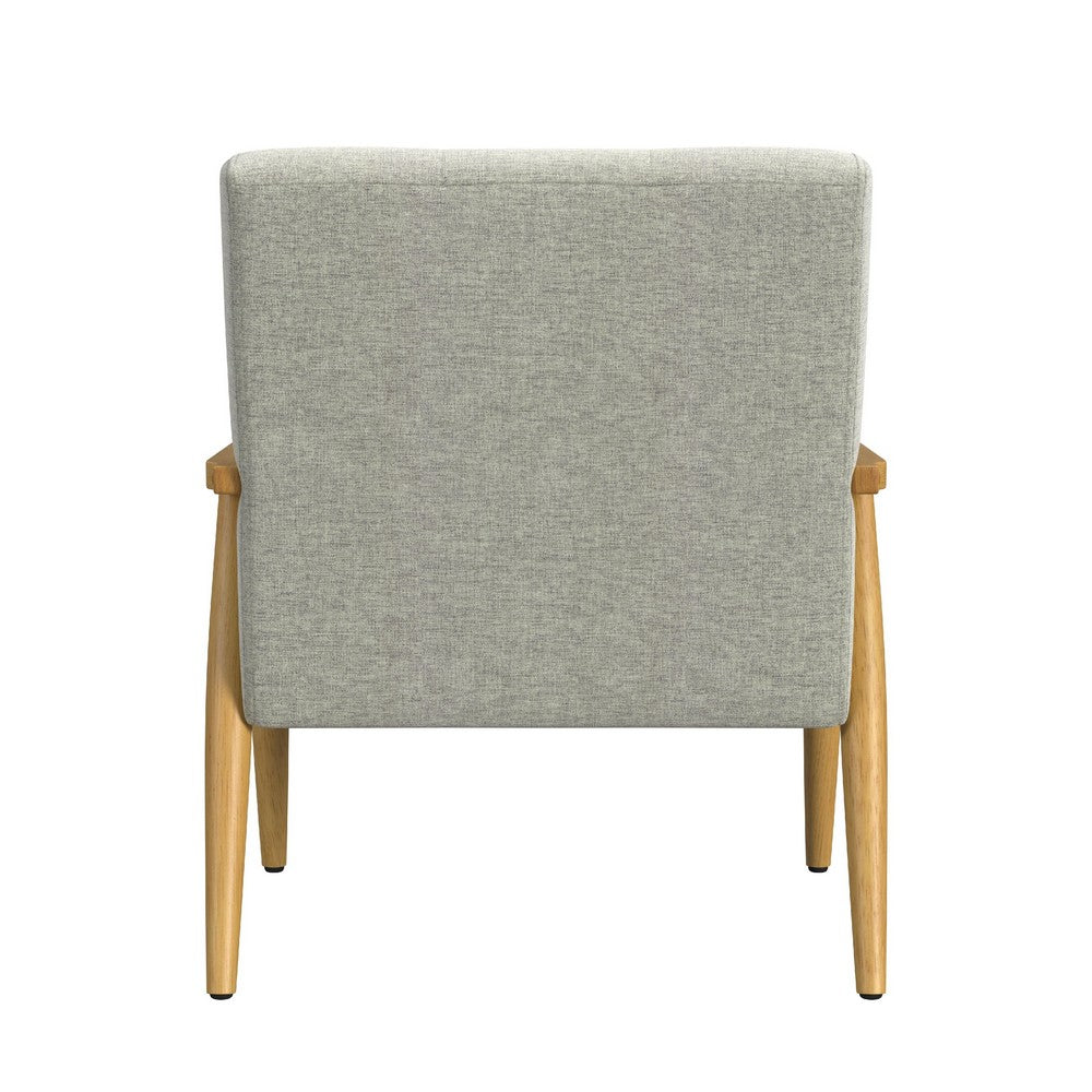 Benjara Accent Chair, Soft Light Gray Fabric Seat, Button Tufted Backrest