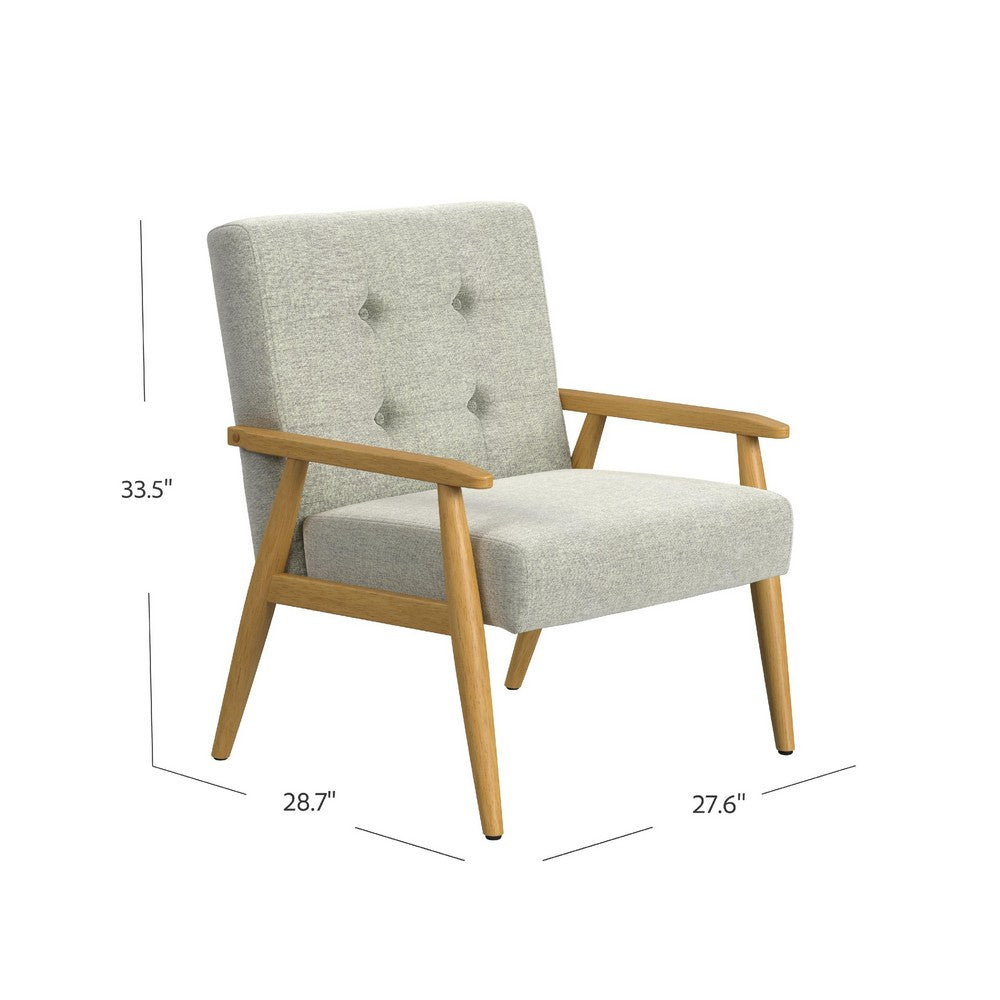 Benjara Accent Chair, Soft Light Gray Fabric Seat, Button Tufted Backrest