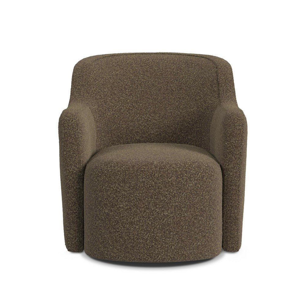 Benjara Kopi Swivel Accent Club Chair, Dark Brown Boucle, Curved Backrest