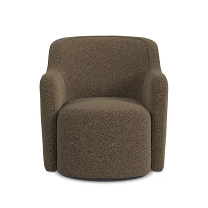 Benjara Kopi Swivel Accent Club Chair, Dark Brown Boucle, Curved Backrest