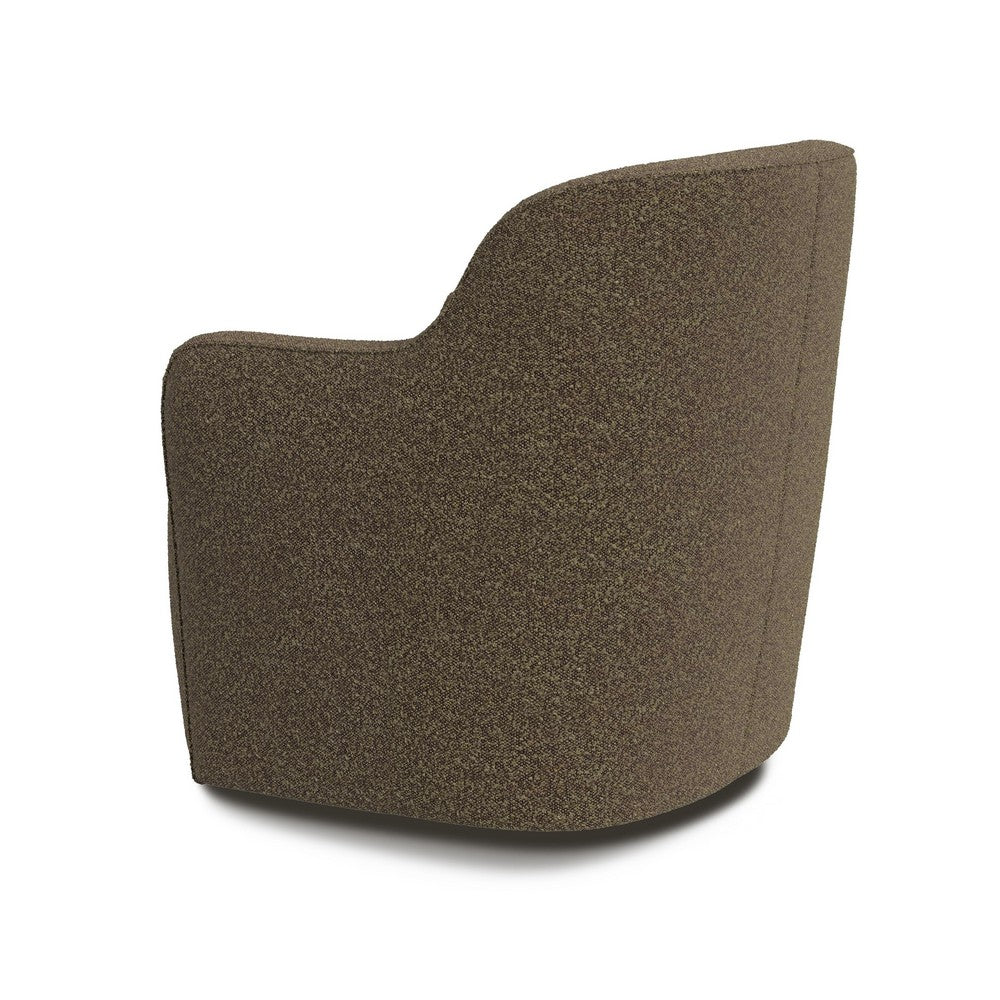 Benjara Kopi Swivel Accent Club Chair, Dark Brown Boucle, Curved Backrest