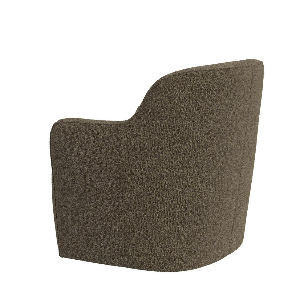Benjara Kopi Swivel Accent Club Chair, Dark Brown Boucle, Curved Backrest