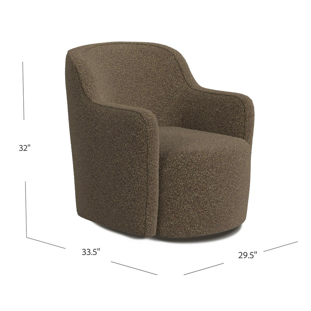 Benjara Kopi Swivel Accent Club Chair, Dark Brown Boucle, Curved Backrest