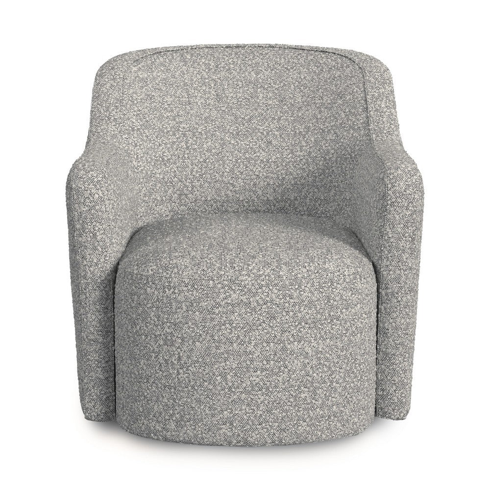 Benjara Kopi Swivel Accent Club Chair, Cream And Gray Boucle, Curved Backrest