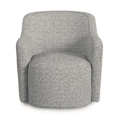 Benjara Kopi Swivel Accent Club Chair, Cream And Gray Boucle, Curved Backrest