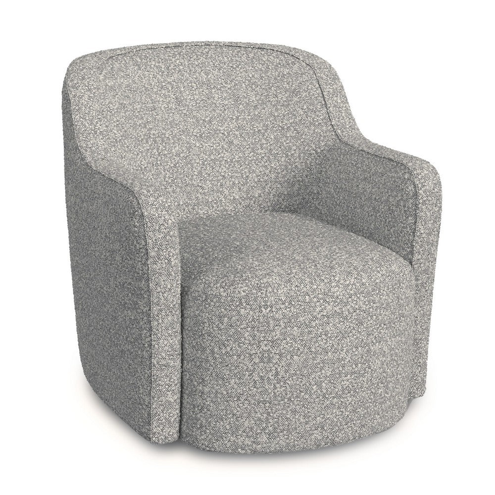 Benjara Kopi Swivel Accent Club Chair, Cream And Gray Boucle, Curved Backrest