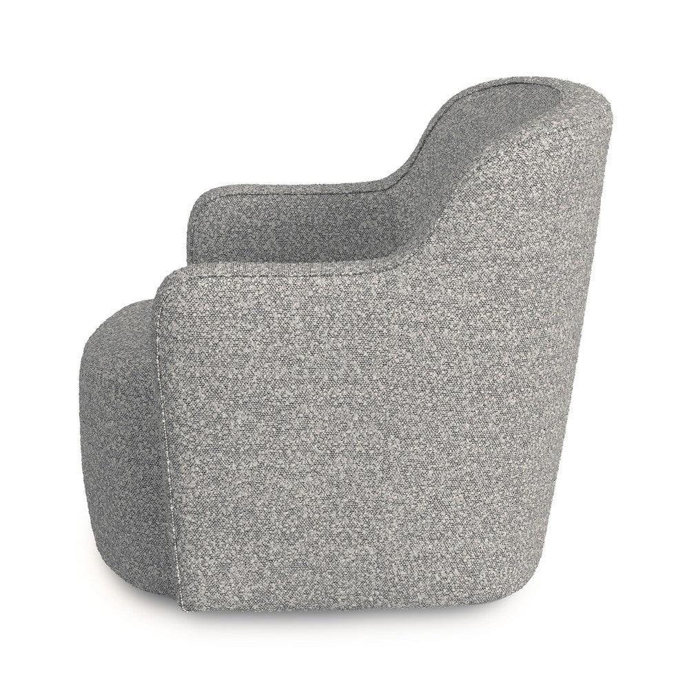 Benjara Kopi Swivel Accent Club Chair, Cream And Gray Boucle, Curved Backrest
