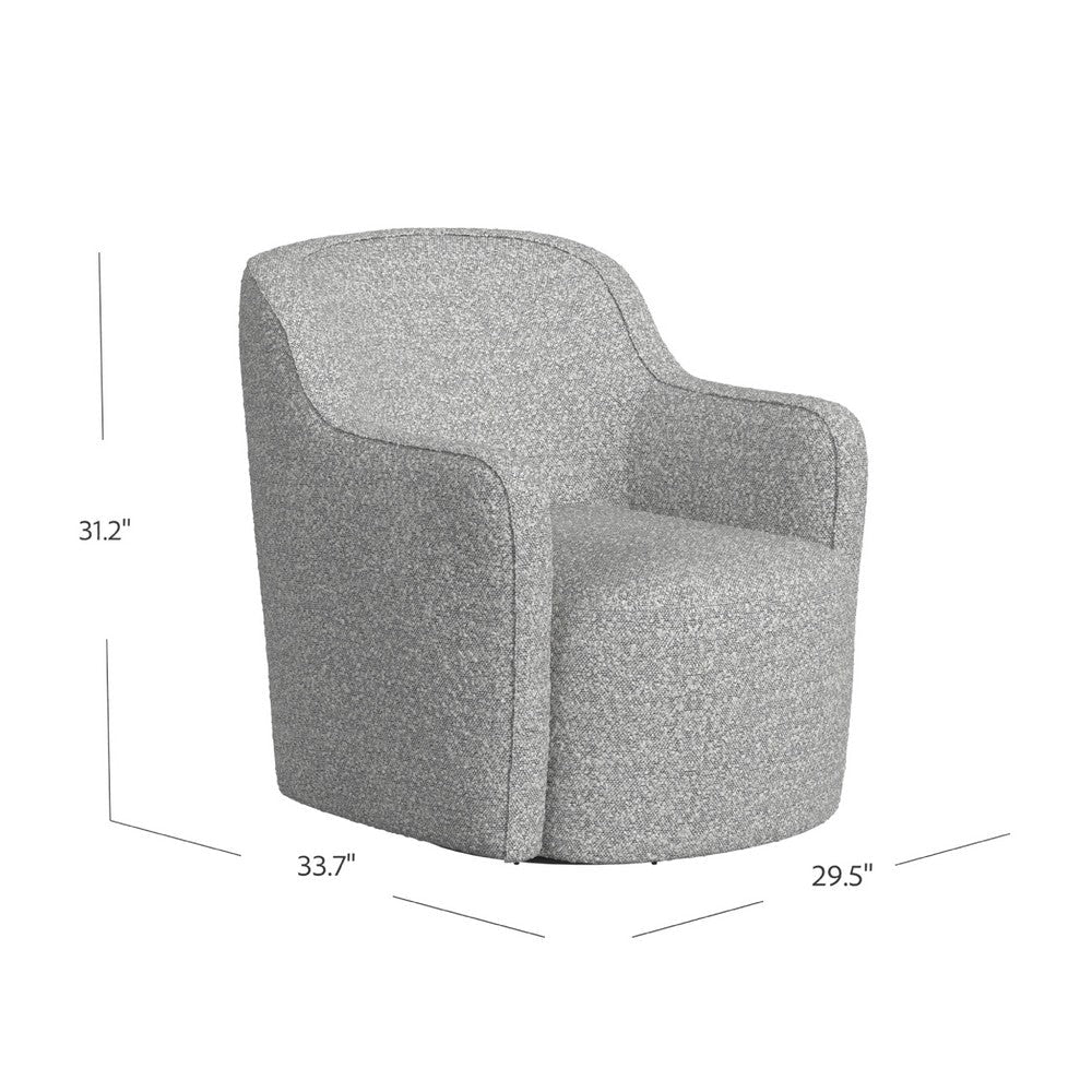 Benjara Kopi Swivel Accent Club Chair, Cream And Gray Boucle, Curved Backrest