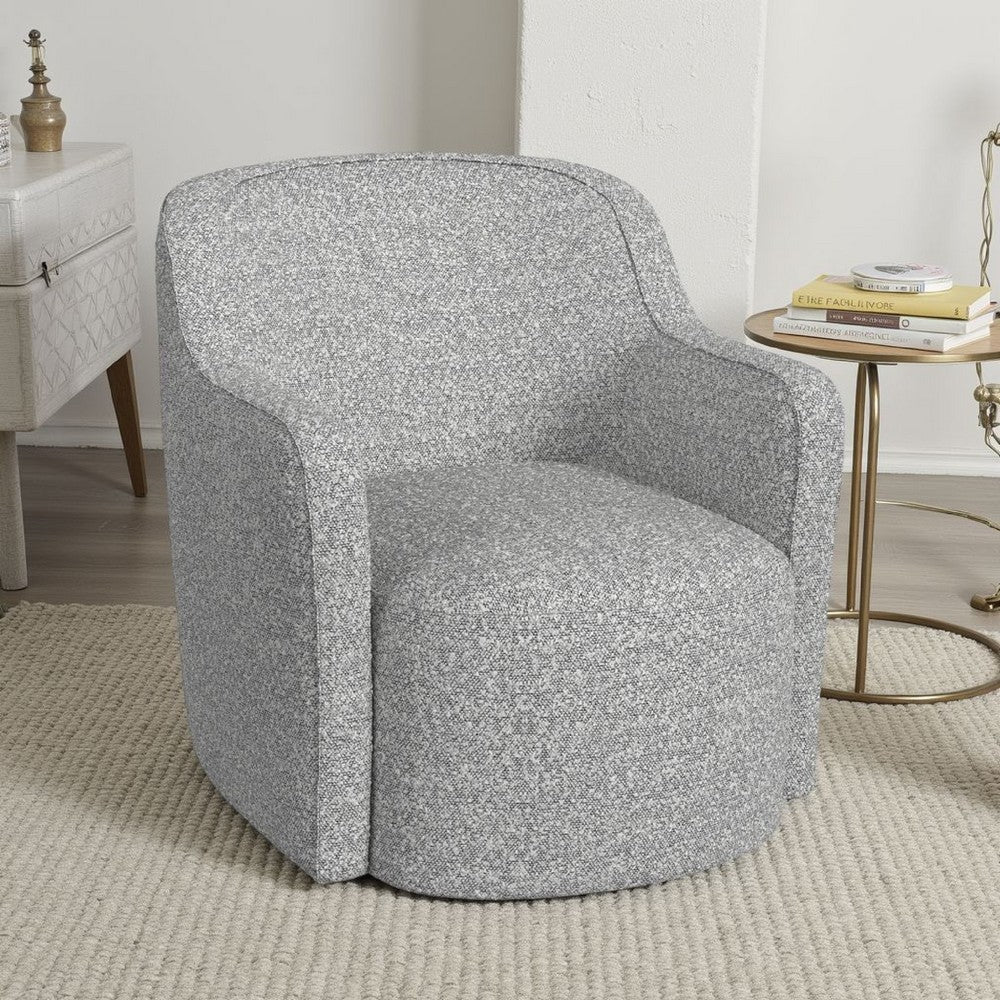 Benjara Kopi Swivel Accent Club Chair, Cream And Gray Boucle, Curved Backrest