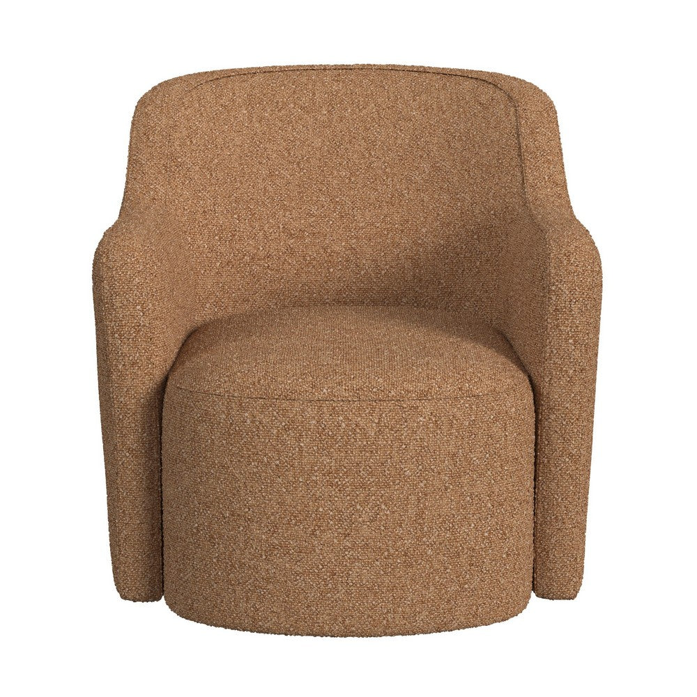 Benjara Kopi Swivel Accent Club Chair, Light Tan Brown Boucle, Curved Backrest
